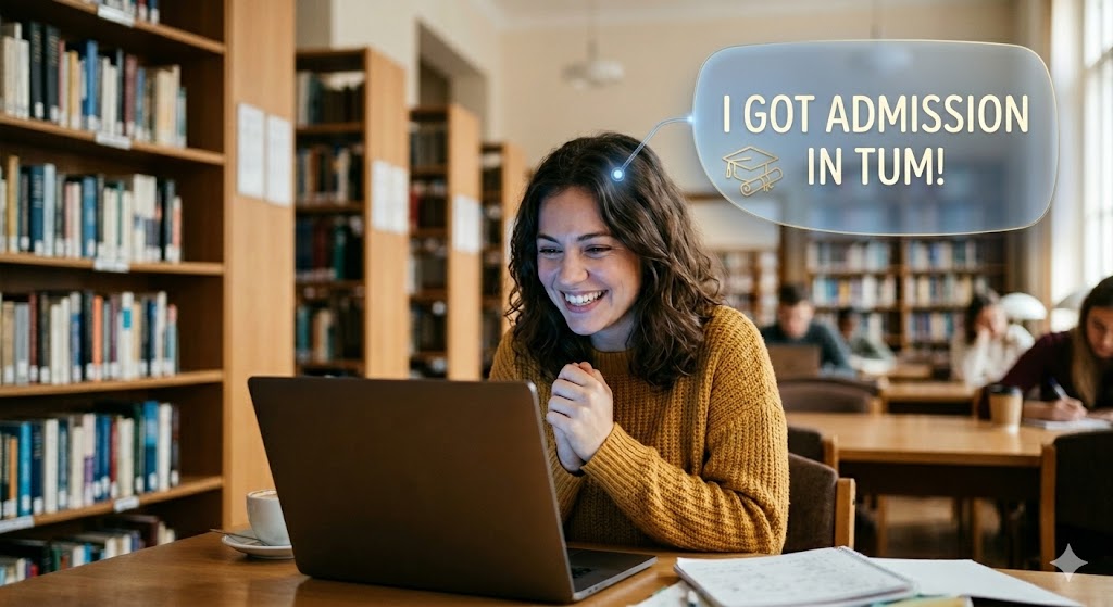 Student celebrating a German university admission